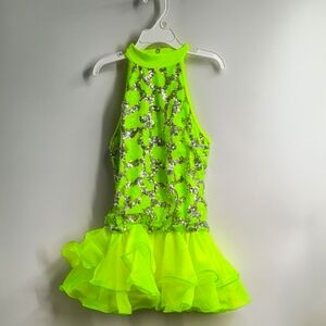 Weissman chartreuse green sequin dance/skating costume-sz MC